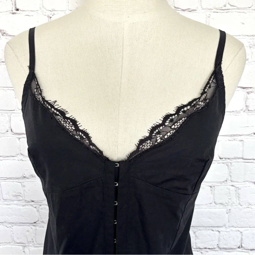 ZARA Sleeveless Black Cotton Lace Trimmed Corset Tank Top--NEW--M